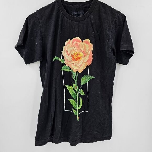Tops - Shawn Mendes the tour tshirt black rose tee band